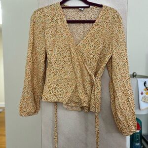 Old Navy Floral Wrap Blouse - Mustard